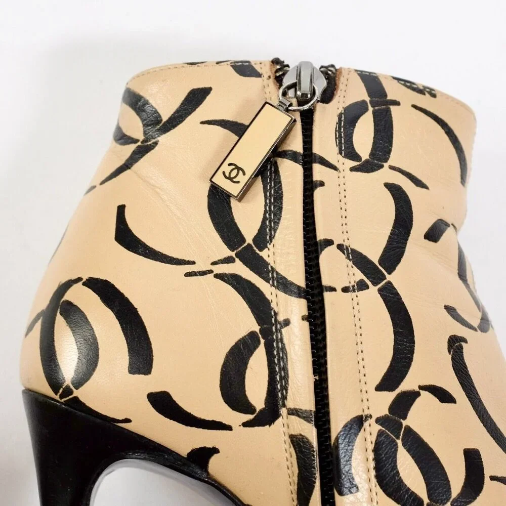 CHANEL Ankle Boots with Black and Cream Design - Picture 12 of 16